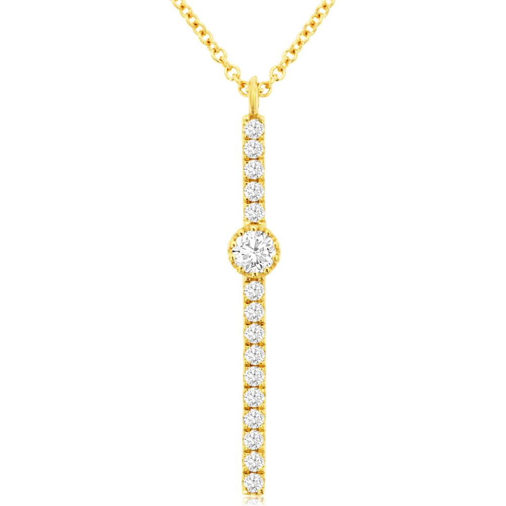 Royal 14K Yellow Gold Vertical Diamond Pendant Necklace - 0.16 Carat Total Diamond Weight
