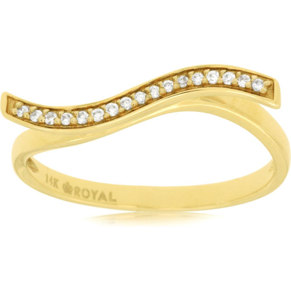 Royal 14K Yellow Gold Wave Design Diamond Wedding Band with Milgrain Detailing - 0.07 Carat Total Diamond Weight