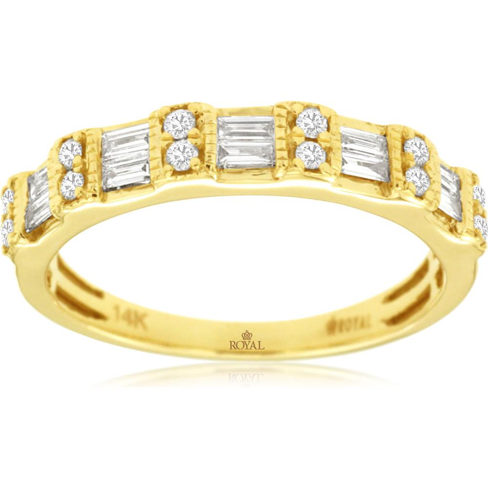 Royal 14K Yellow Gold Wedding Band with Alternating Baguette and Round Diamonds - 0.35 Carat Total Diamond Weight