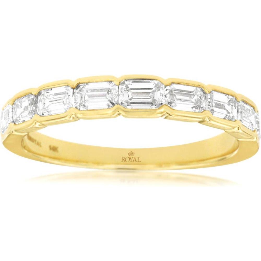 Royal 14K Yellow Gold Wedding Band with Bezel Set Emerald Cut Diamonds - 0.88 Carat Total Diamond Weight