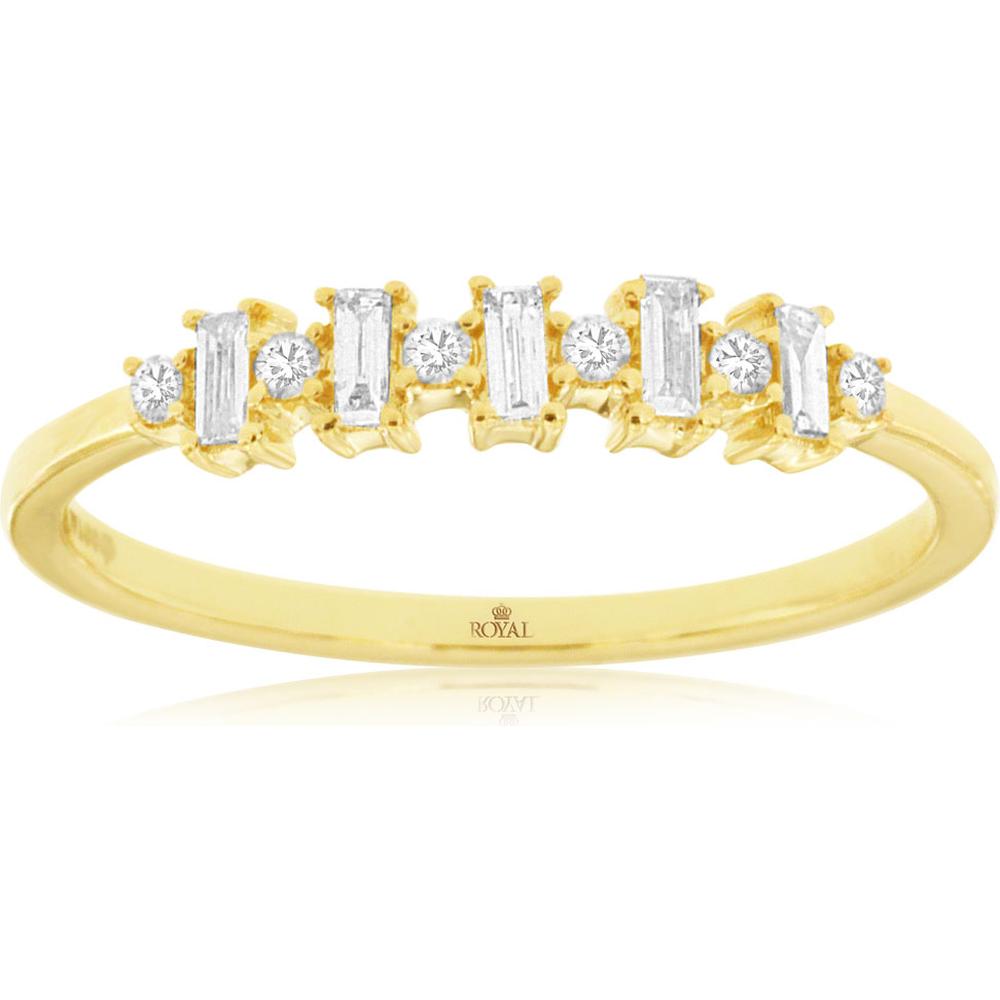 Royal 14K Yellow Gold Wedding Band with Round and Baguette Diamonds - 0.16 Carat Total Diamond Weight
