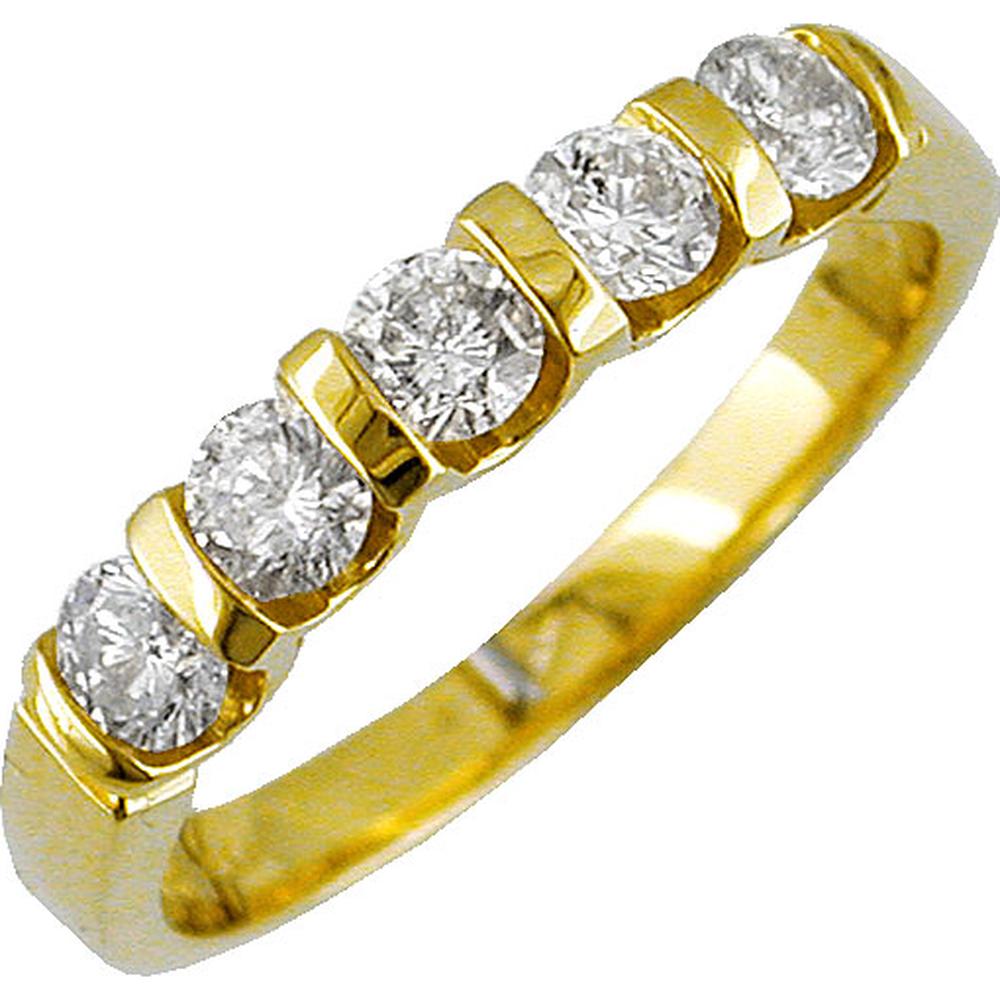 Royal 14K Yellow Gold Wedding Band with Round Diamonds - 0.75 Carat Total Diamond Weight