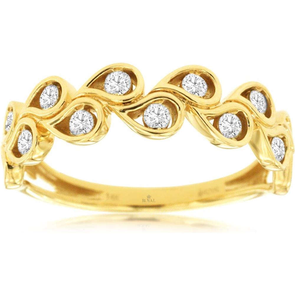 Royal 14K Yellow Gold Wedding Band with Round Diamonds in Wave Design - 0.25 Carats Total Diamond Weight
