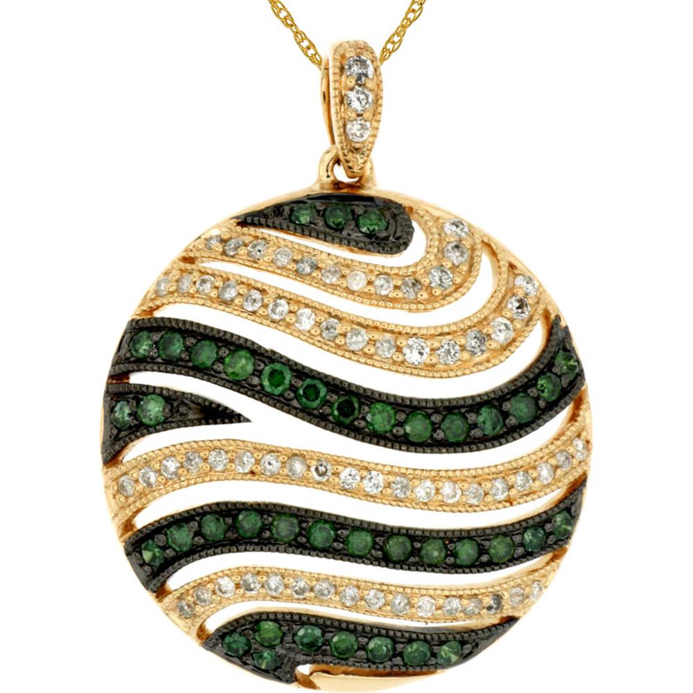 Royal 14K Yellow Gold White & Green Diamond Pendant - 0.75 Carat Total Diamond Weight