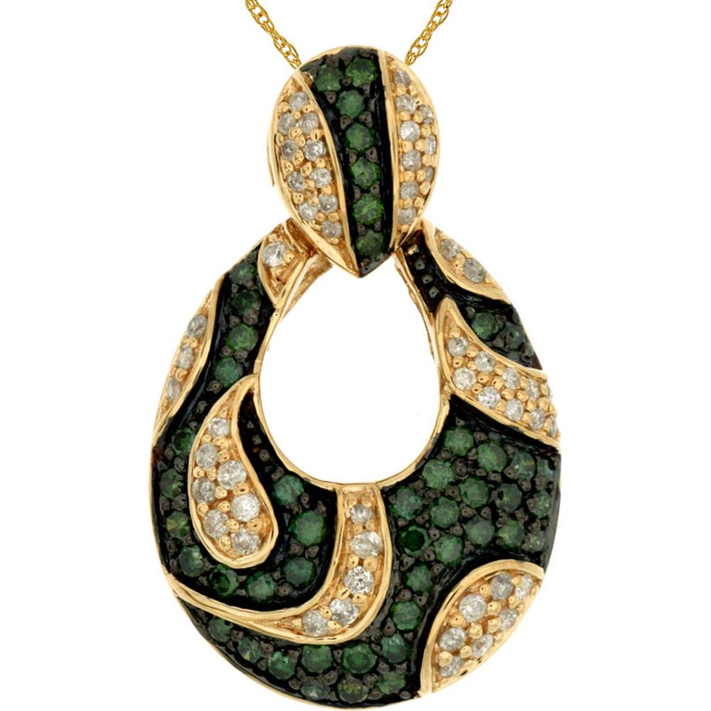 Royal 14K Yellow Gold White & Green Diamond Pendant - 0.75 Carat Total Diamond Weight