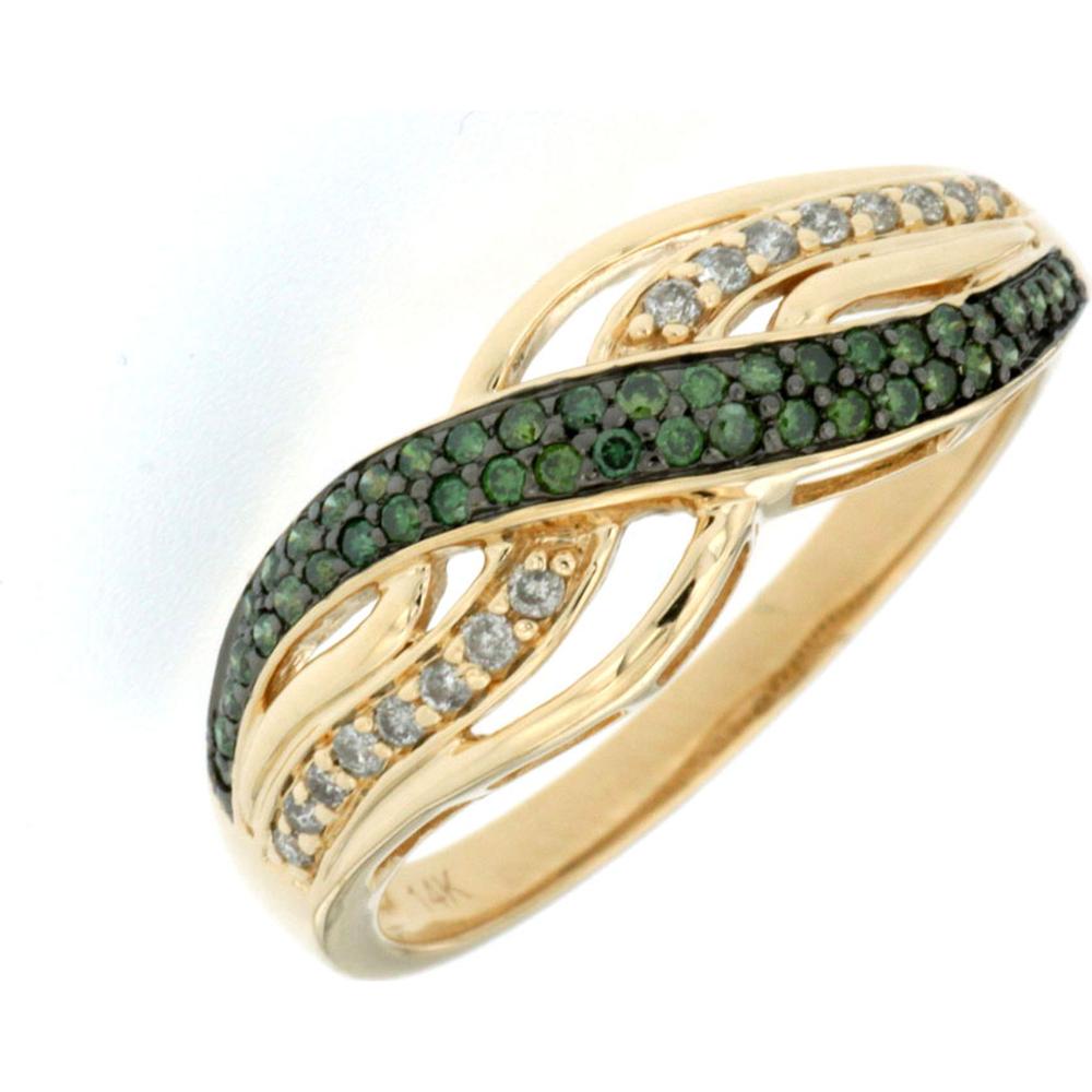 Royal 14K Yellow Gold White & Green Diamond Ring - Exquisite Elegance