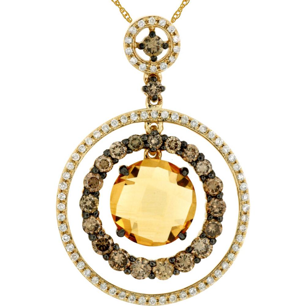 Royal 14K Yellow Gold White & Mocha Diamond and Citrine Pendant - 2.90 Carat Main Stone
