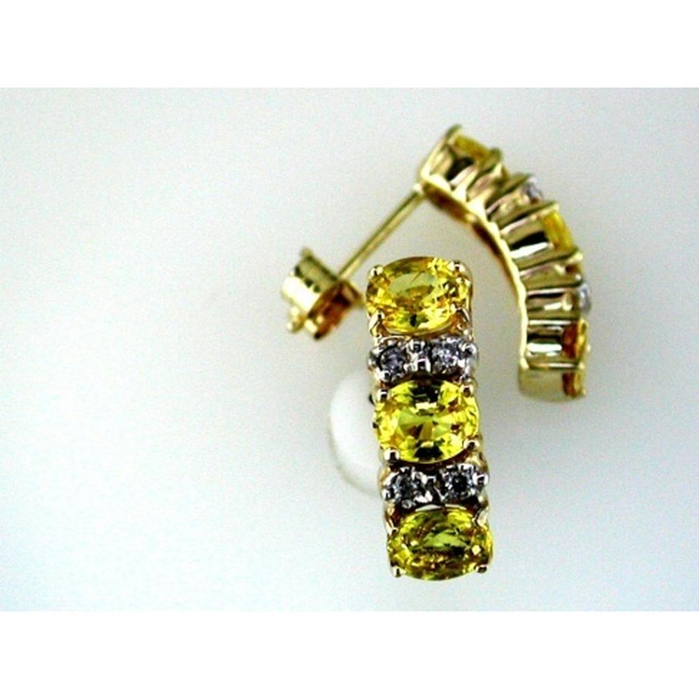 Royal 14K Yellow Gold Yellow Spinel and Diamond Three Stone Earrings - 3.00 Carat Total Gem Weight