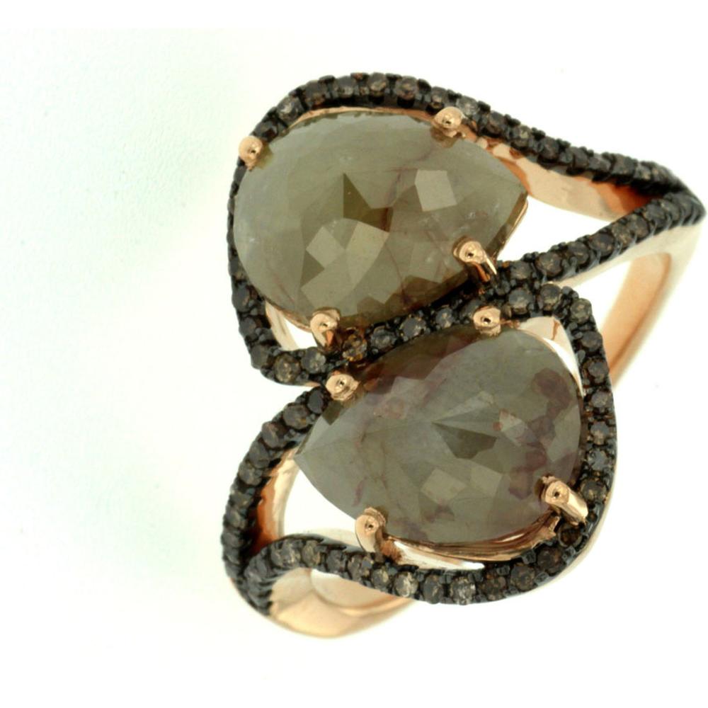 Royal 18K Rose Gold Diamond Ring with Mocha and Green Diamonds - 4.32 Carat Total Diamond Weight