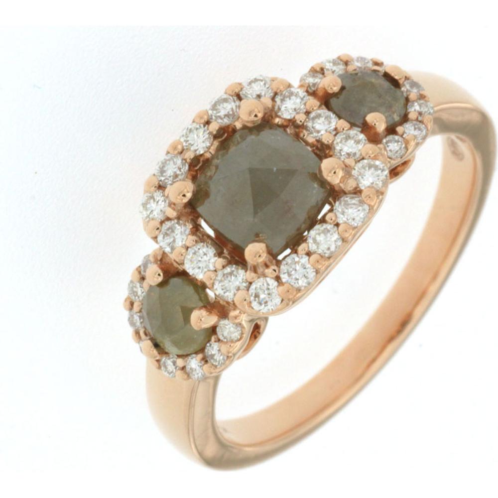 Royal 18K Rose Gold Green and White Diamond Ring - Timeless Elegance and Luxury