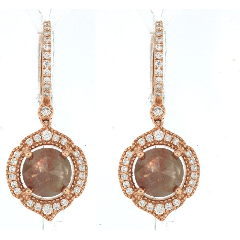 Royal 18K Rose Gold Mocha and White Diamond Earrings - 4.55 Carat Total Diamond Weight
