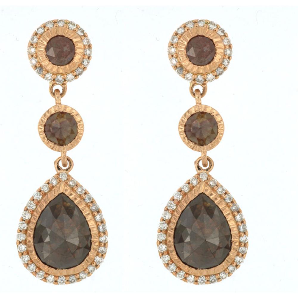 Royal 18K Rose Gold Mocha & White Diamond Fan-shaped Halo Earrings - 4.20 Carat Total Diamond Weight
