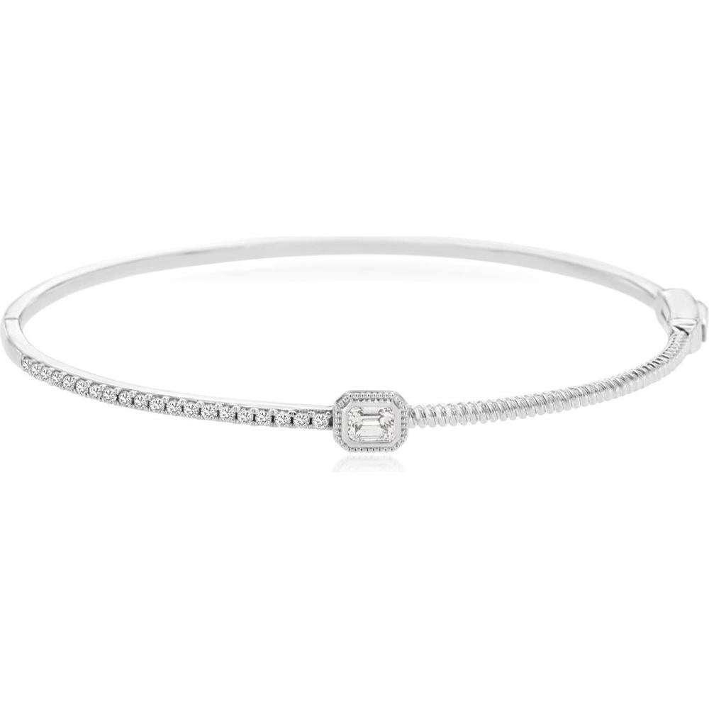 Royal 18K White Gold Contemporary Diamond Bangle with Central Square Diamond - 0.56 Carat Total Diamond Weight