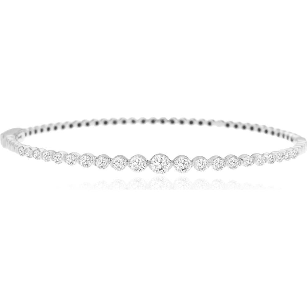 Royal 18K White Gold Diamond Bangle with Graduated Round Diamonds - 1.55 Carat Total Diamond Weight