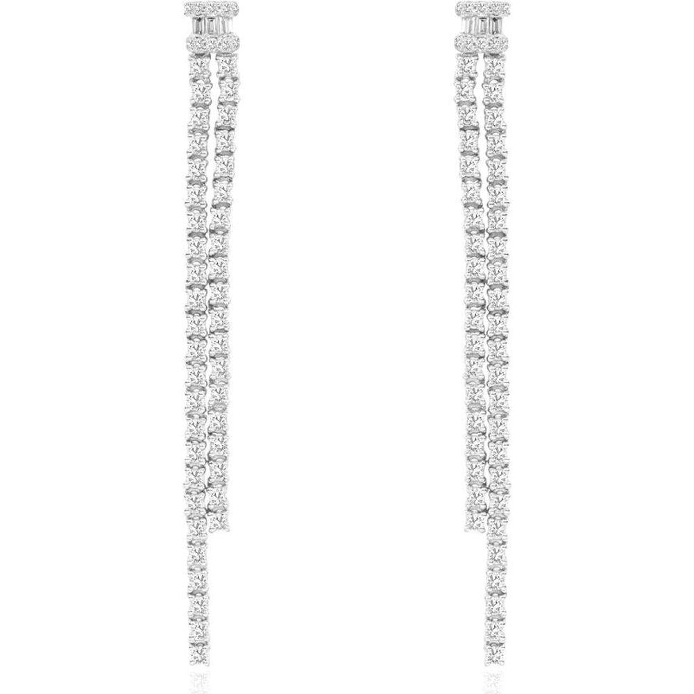 Royal 18K White Gold Drop Earrings with Cascading Round Diamonds - 0.98 Carat Total Diamond Weight