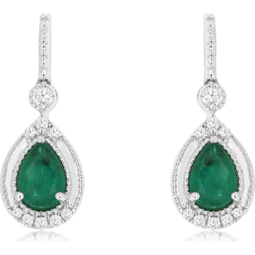 Royal 18K White Gold Earrings with Pear-Shaped Emeralds and Diamond Halos - 1.74 Carat Total Gem Weight