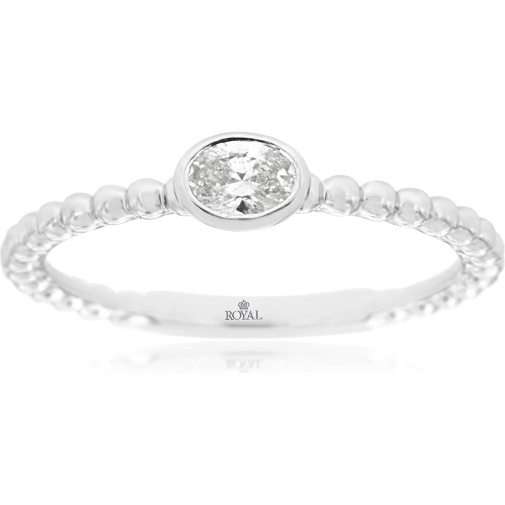 Royal 18K White Gold Engagement Ring with Bezel Set Round Diamond - 0.20 Carat Total Diamond Weight