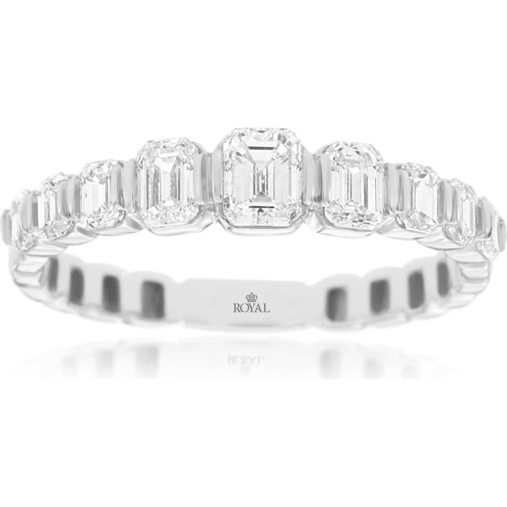 Royal 18K White Gold Eternity Band with Prong Set Emerald Cut Diamonds - 1.0 Carat Total Diamond Weight