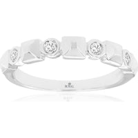 Royal 18K White Gold Geometric Diamond Wedding Band with Bezel-Set Diamonds - 0.12 Carat Total Diamond Weight