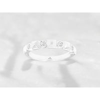 Royal 18K White Gold Geometric Diamond Wedding Band with Bezel-Set Diamonds - 0.12 Carat Total Diamond Weight