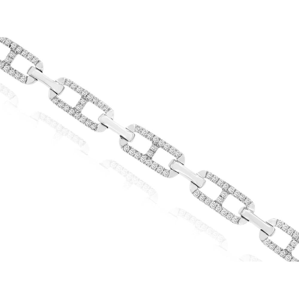 Royal 18K White Gold Geometric Link Bracelet with Round Diamonds - 0.50 Carat Total Diamond Weight