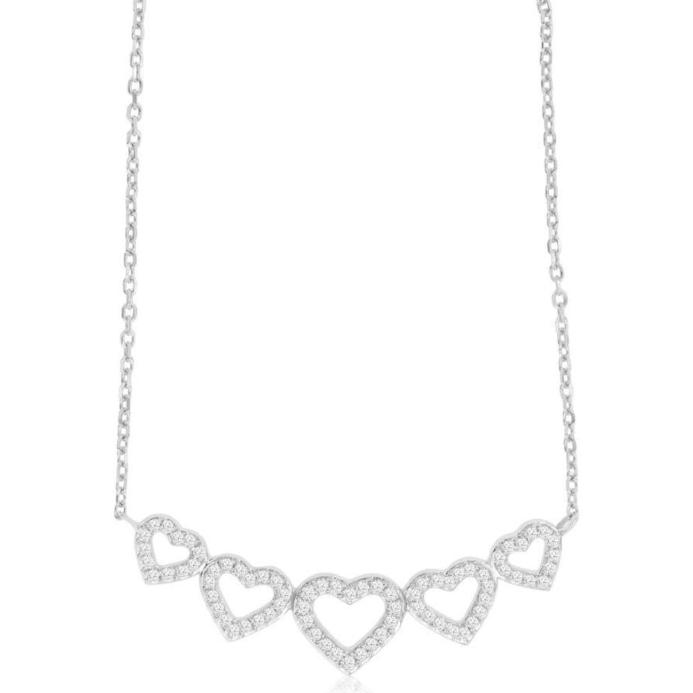 Royal 18K White Gold Necklace with Five Diamond-Encrusted Heart Motifs - 0.18 Carat Total Diamond Weight