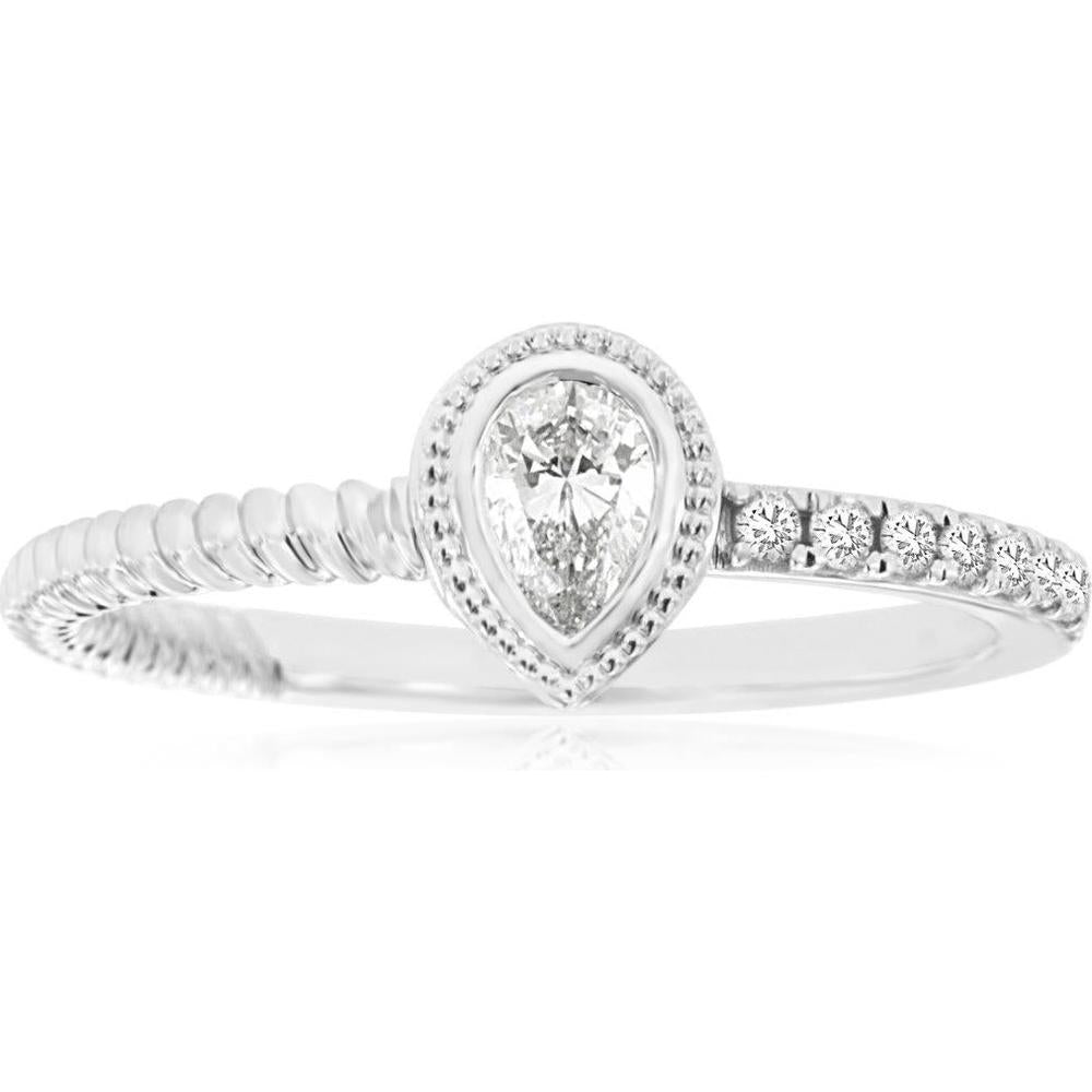 Royal 18K White Gold Pear-Shaped Halo Diamond Engagement Ring - 0.30 Carat Total Diamond Weight