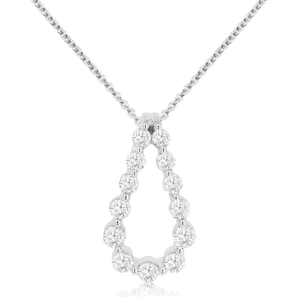 Royal 18K White Gold Teardrop Pendant with Prong Set Round Diamonds - 0.37 Carat Total Diamond Weight