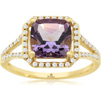 Royal 18K Yellow Gold Amethyst & Diamond Halo Ring - 2.20 Carats Total Weight