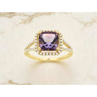 Royal 18K Yellow Gold Amethyst & Diamond Halo Ring - 2.20 Carats Total Weight