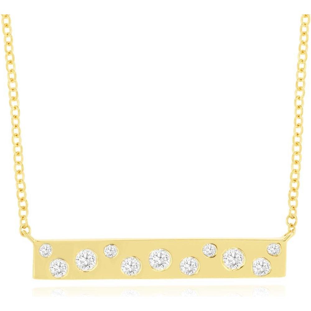 Royal 18K Yellow Gold Bar Pendant Necklace with Round Brilliant Diamonds - 0.26 Carat Total Diamond Weight