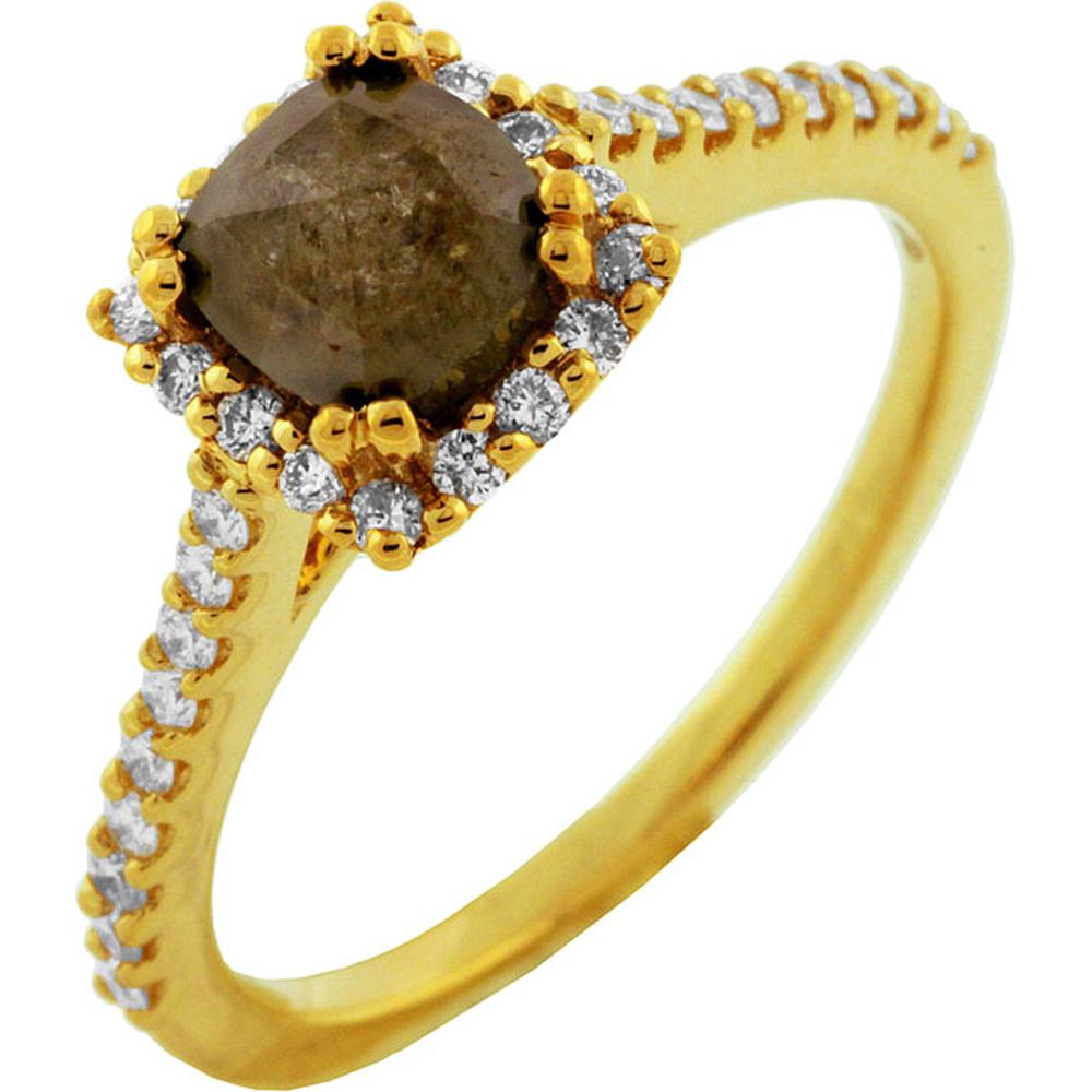 Royal 18K Yellow Gold Diamond and Mocha Diamond Cushion Cut Ring - Timeless Elegance