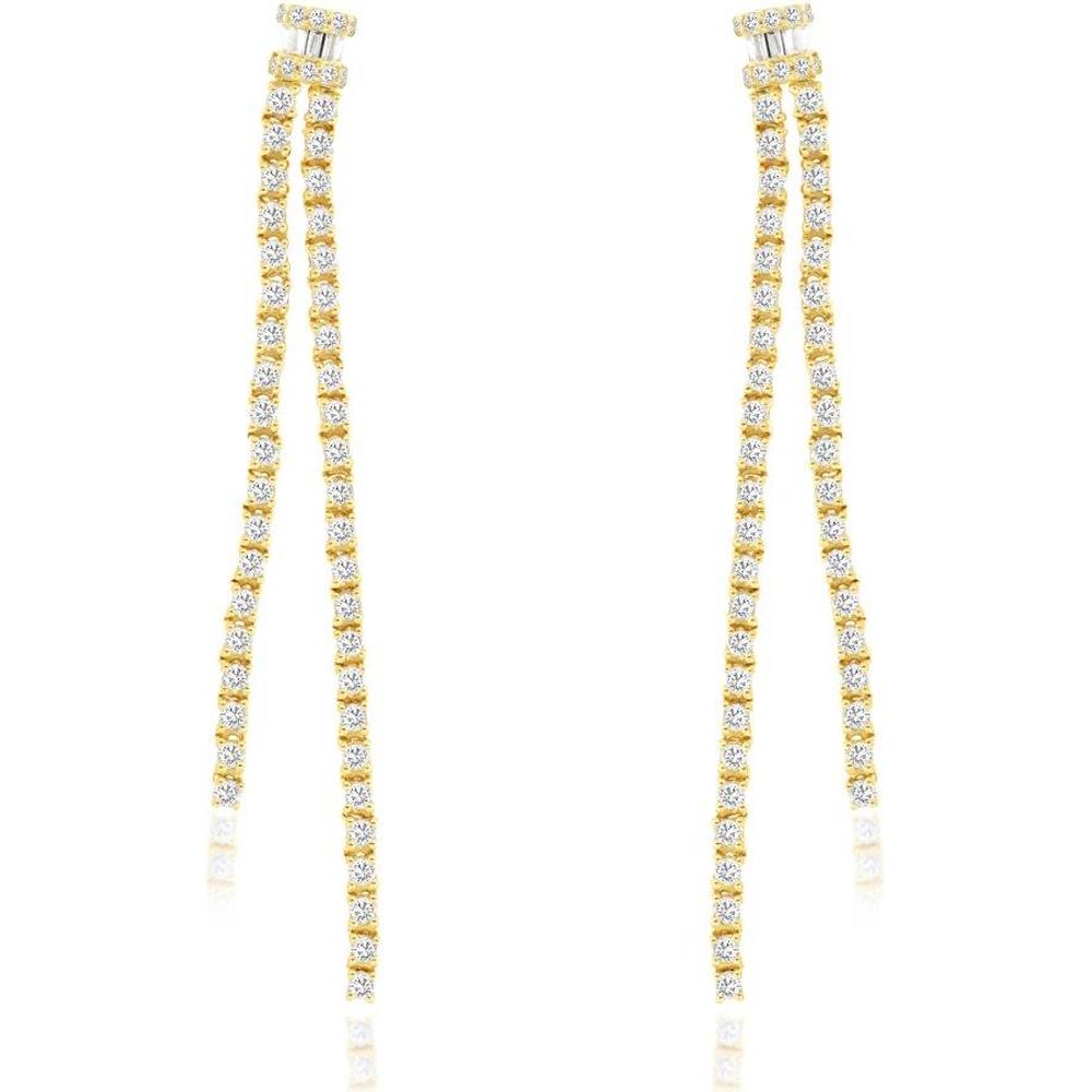 Royal 18K Yellow Gold Diamond Drop Earrings with Two Cascading Strands - 0.98 Carat Total Diamond Weight