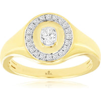 Royal 18K Yellow Gold Diamond Halo Ring with Center 0.32 Carat Diamond