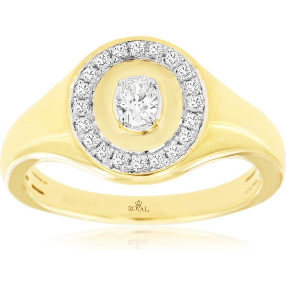Royal 18K Yellow Gold Diamond Halo Ring with Center 0.32 Carat Diamond