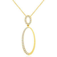 Royal 18K Yellow Gold Diamond Oval Pendant Necklace with Pavé-Set Diamonds - 0.25 Carats Total Diamond Weight