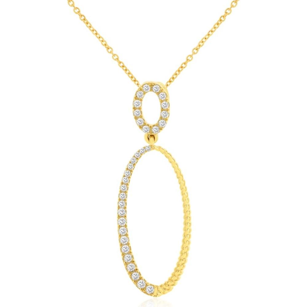 Royal 18K Yellow Gold Diamond Oval Pendant Necklace with Pavé-Set Diamonds - 0.25 Carats Total Diamond Weight