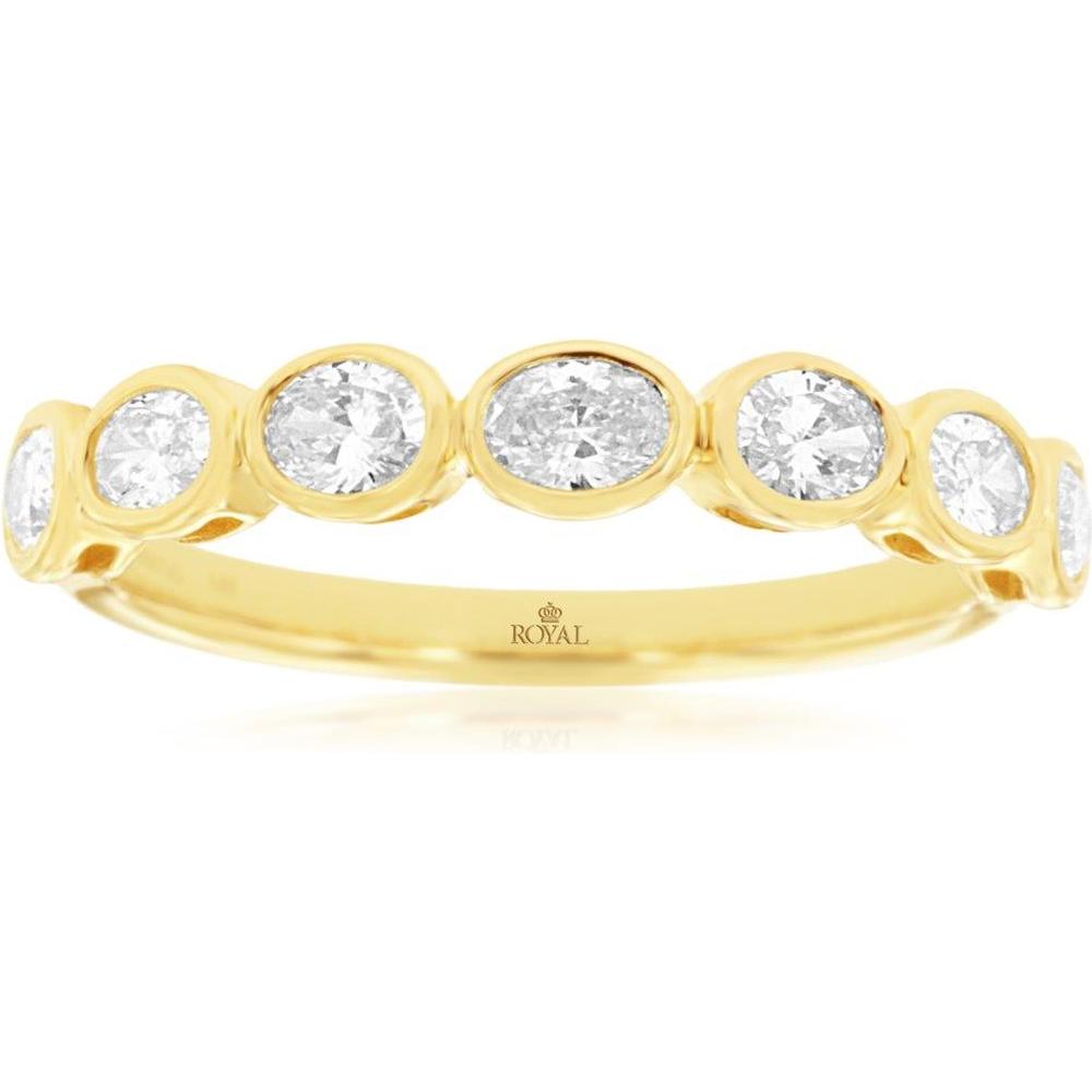 Royal 18K Yellow Gold Diamond Wedding Band with Bezel Set Round Diamonds - 0.63 Carat Total Diamond Weight