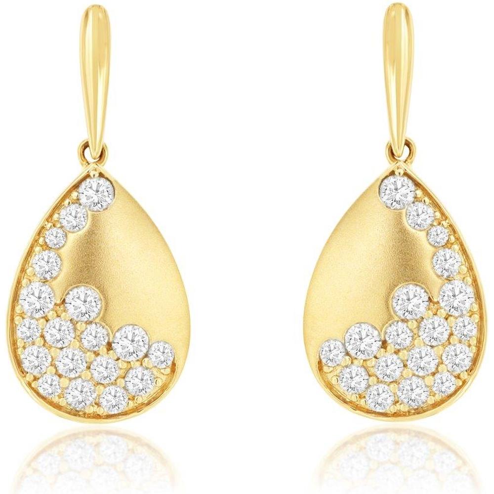Royal 18K Yellow Gold Drop Earrings with Round-Cut Diamonds - 1.0 Carat Total Diamond Weight