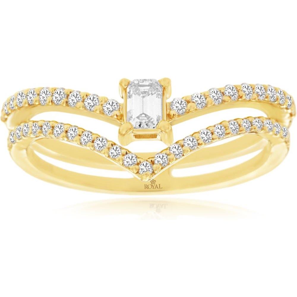 Royal 18K Yellow Gold Emerald-Cut Diamond Ring with Encircling Round Diamond Band - 0.50 Carat Center Stone