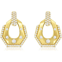 Royal 18K Yellow Gold Geometric Diamond Earrings with Bezel and Pave Setting - 0.38 Carat Total Diamond Weight
