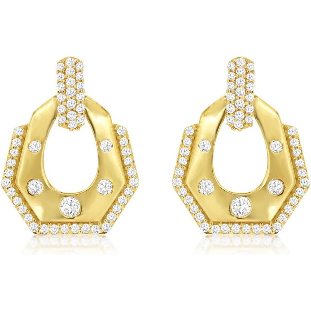 Royal 18K Yellow Gold Geometric Diamond Earrings with Bezel and Pave Setting - 0.38 Carat Total Diamond Weight