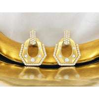 Royal 18K Yellow Gold Geometric Diamond Earrings with Bezel and Pave Setting - 0.38 Carat Total Diamond Weight
