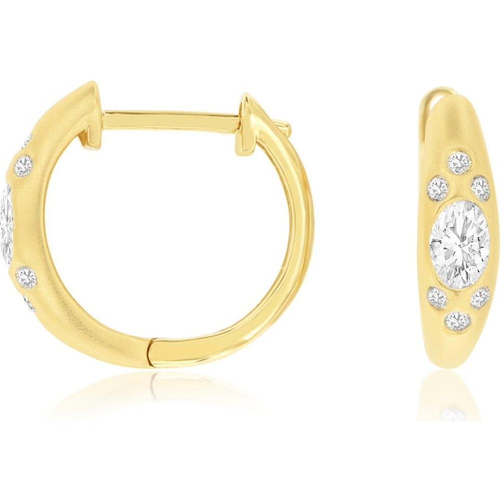 Royal 18K Yellow Gold Huggie Earrings with Round Diamonds - 0.54 Carat Total Diamond Weight