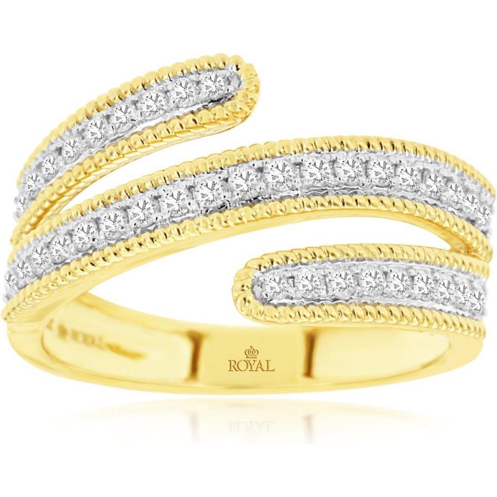 Royal 18K Yellow Gold Ladies' Ring with Pavé Set Round Diamonds - 0.38 Carat Total Diamond Weight