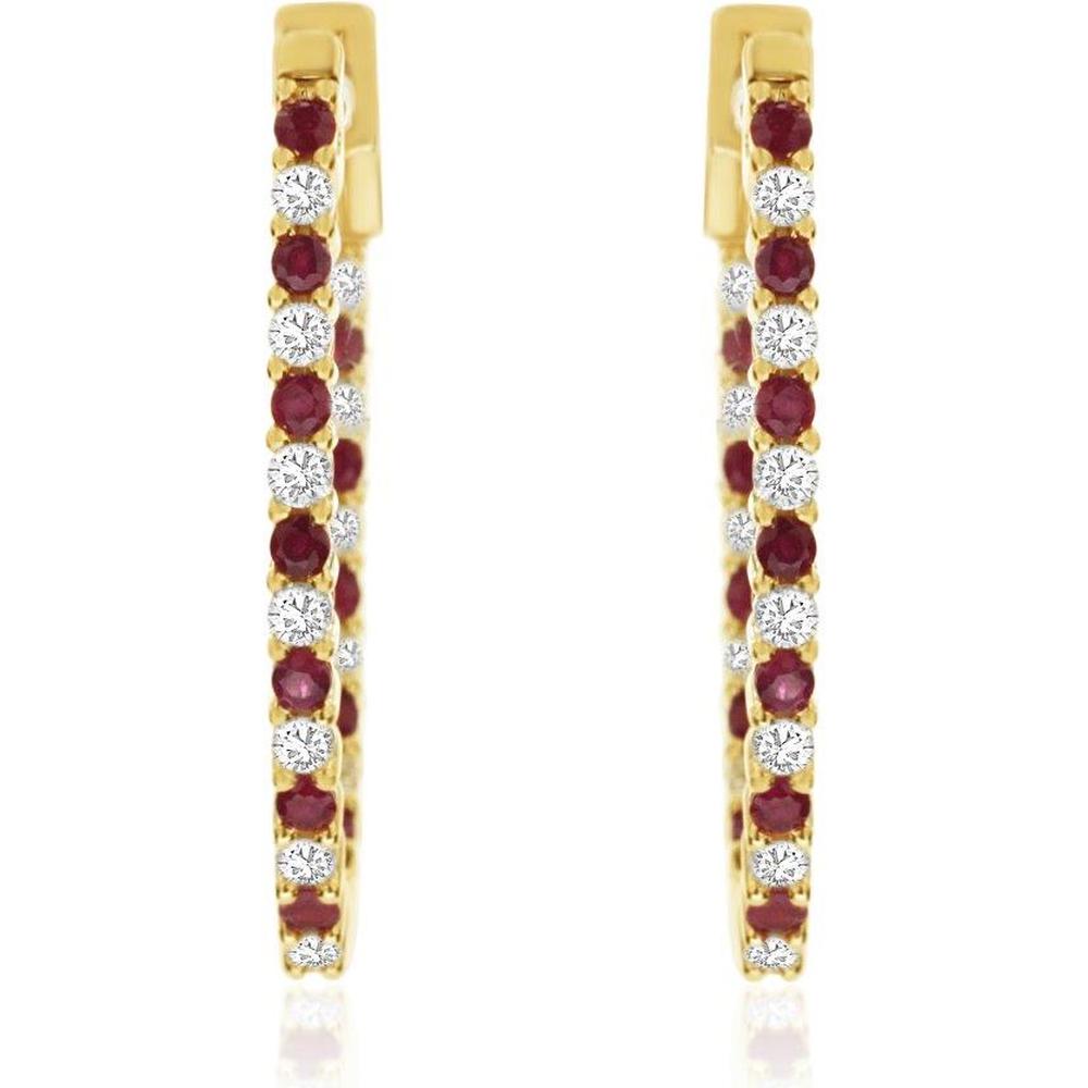 Royal 18K Yellow Gold Ruby & Diamond Alternating Round Earrings - 1.13 Carat Total Gem Weight