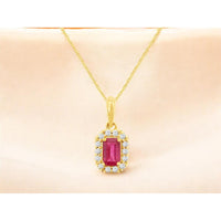 Royal 18K Yellow Gold Ruby and Diamond Pendant with Prong Set Halo - 0.35 Carats Ruby and 0.10 Carats Diamond Weight