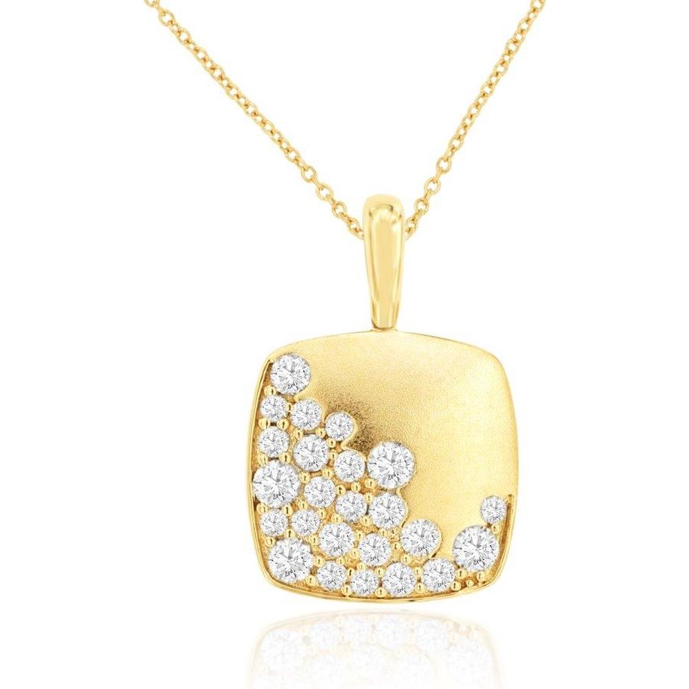 Royal 18K Yellow Gold Satin Finish Square Pendant with 0.50 Carat Round Brilliant Diamonds