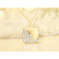 Royal 18K Yellow Gold Satin Finish Square Pendant with 0.50 Carat Round Brilliant Diamonds
