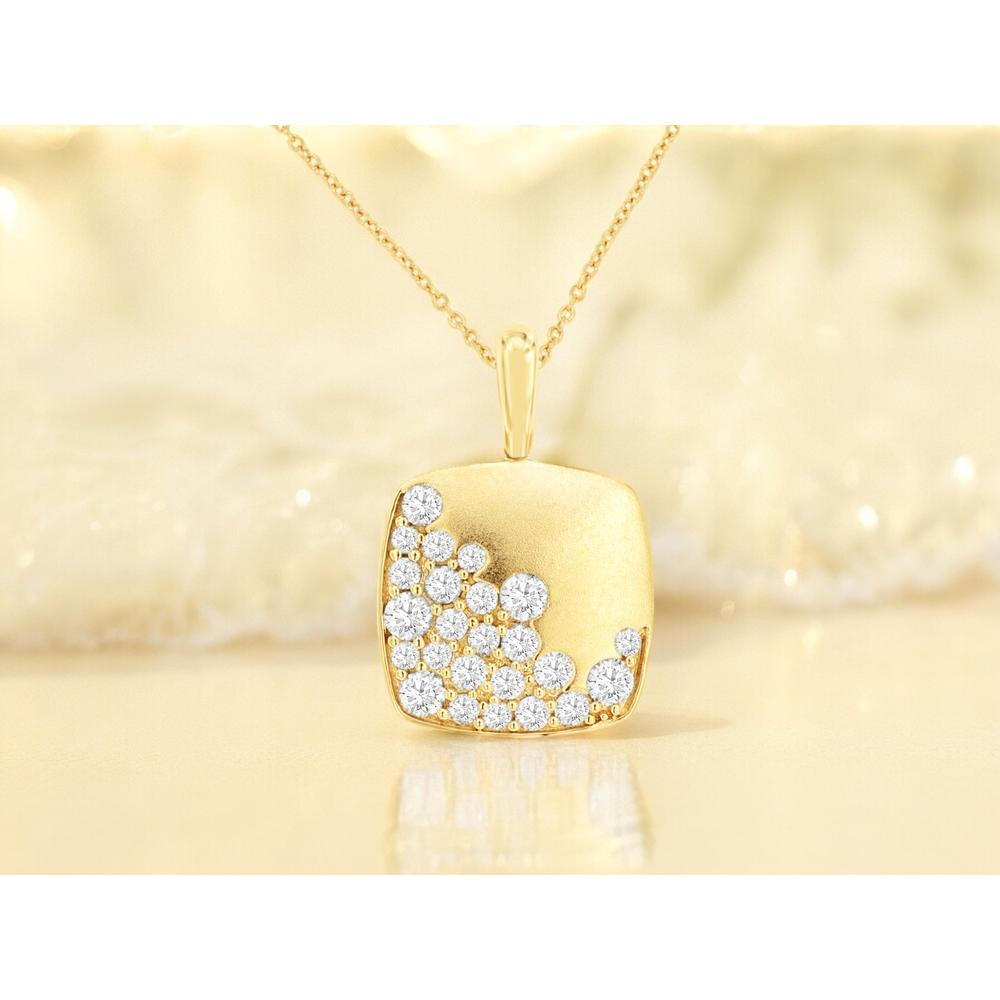 Royal 18K Yellow Gold Satin Finish Square Pendant with 0.50 Carat Round Brilliant Diamonds